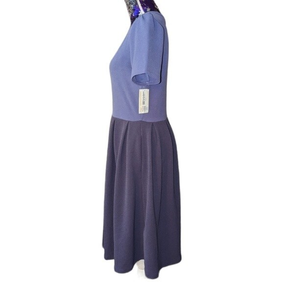 LuLaRoe Large Purple color block Amelia fit flare dress with pockets and zipper - Picture 3 of 5
